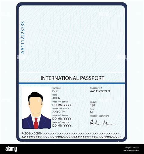 Vector illustration passport with biometric data. Identification Document. international ...