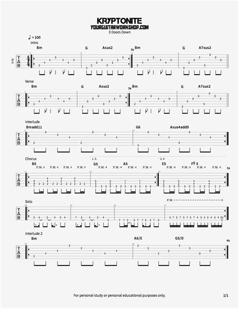 Kryptonite - Guitar TAB | Guitar tabs songs, Guitar chords for songs ...