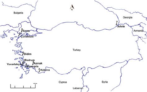 Map of the Anatolian Peninsula indicating the sampling locations along... | Download Scientific ...