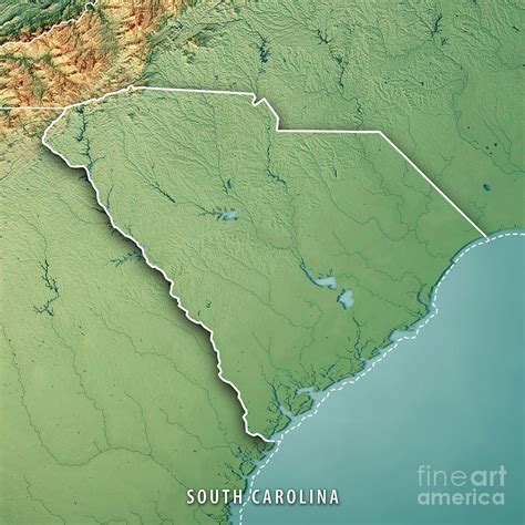 South Carolina State USA 3D Render Topographic Map Border Digital Art by Frank Ramspott - Fine ...