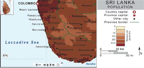 Population distribution in Sri Lanka presented using a choropleth map ...