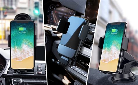 Wireless Car Charger CTYBB Qi Auto-Clamping Air Vent Dashboard Car Phone Holder & QC3.0 Car ...
