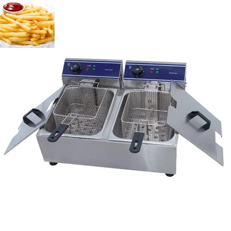 Stainless Steel Electric Chicken Deep Fryer Countertop Dual Tank Fried ...