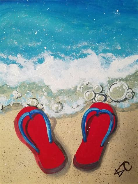 "Flip Flops on the Beach", canvas painting class by Kim Cesaretti, instructor. " | Beach canvas ...