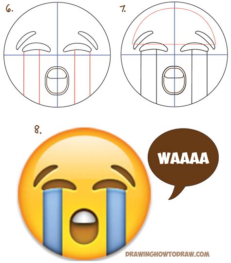 How to Draw Sobbing Crying Emoji Face with Easy Steps Lesson - How to Draw Step by Step Drawing ...