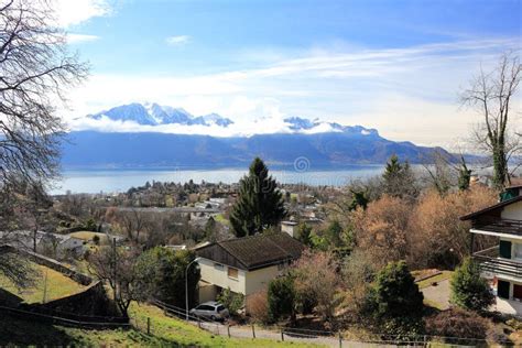 Lake Geneva from Montreux, Switzerland. Stock Image - Image of ...