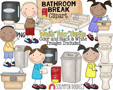 Bathroom Hygiene Clipart Restroom Washing Hands Clip Art Flush Toilet ...