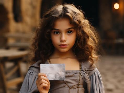 Premium AI Image | A Medieval Child Princess Holding a Busi Business Card With Creative ...