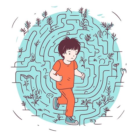 Premium Vector | Vector illustration of a little boy running in a maze ...