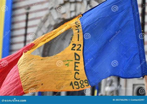 Romanian Flag with the Communist Coat of Arms Cut Out Editorial Photo ...