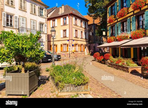 Beautiful architecture of Bergheim village square of which is located on famous Alsace wine ...