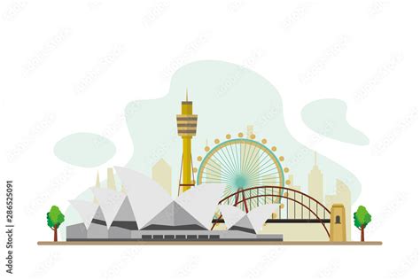 Australia Famous Landmarks Travel Flat Concept Vector Illustration ...