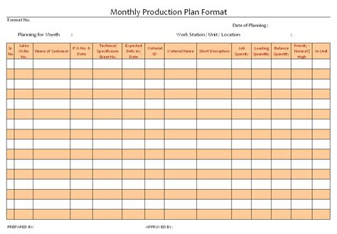 Monthly Production Plan Format