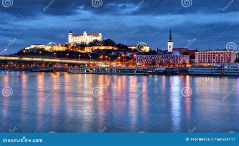 Slovakia Capital City Bratislava, Castle at Nigth Stock Photo - Image ...