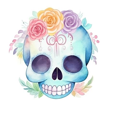 Premium Photo | Watercolor skull with roses on a white background. watercolor skull with roses ...