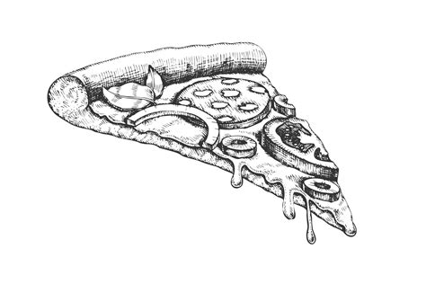 Delicious Italian Slice Pizza Hand Drawn Vector By Pikepicture | TheHungryJPEG