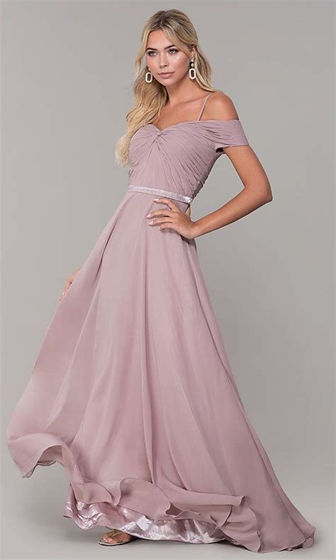 Off-the-Shoulder Ruched-Bodice Long Mauve Prom Dress | Mauve prom dress ...