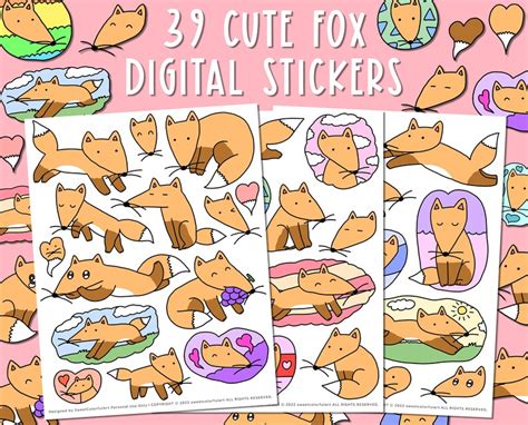 39 Cute Fox Digital Stickers Red Fox Printable Stickers - Etsy