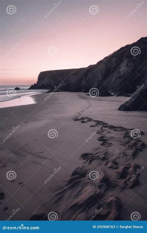 Footprints in the Sand on a Beach at Sunset. Generative AI Image. Stock ...