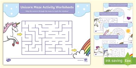 Unicorn Maze Activity Worksheets (Teacher-Made) - Twinkl