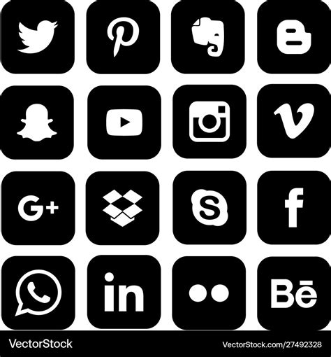 Set popular social media black white icons Vector Image