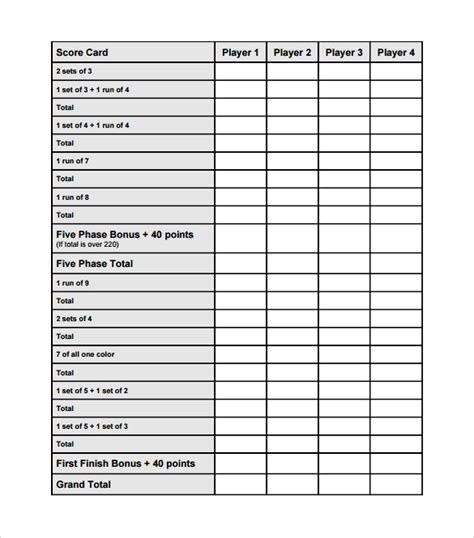 FREE 7+ Phase 10 Score Sheet Templates in PDF | Word