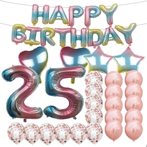 Amazon.com: Sweet 25th Birthday Decorations Party Supplies,Rainbow Number 25 Balloons,25th Foil ...