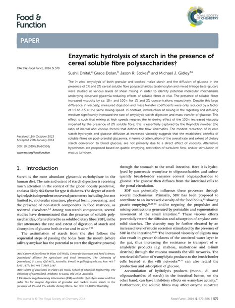 (PDF) Enzymatic hydrolysis of starch in the presence of cereal soluble fibre polysaccharides