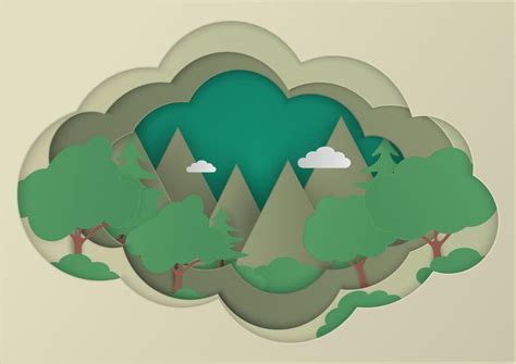 forest and mountains vector backgrounds. nature landscape in paper flame. paper art and craft ...