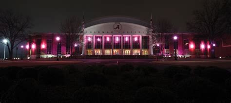 Coleman Coliseum lights up for the Power of Pink gymnastics meet. | Marina bay, Coleman, Marina ...