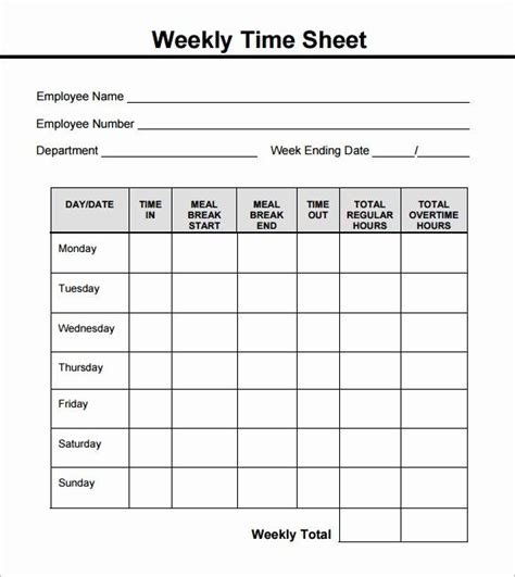 Bi Weekly Time Card Template Awesome 15 Sample Weekly Timesheet Templates for Free Download ...