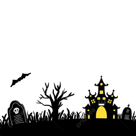 Halloween Horror Castle Graveyard Silhouette Festive Border, Halloween, Frame, Shadow PNG ...