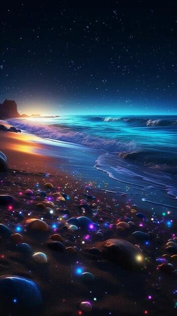 Premium AI Image | The beach at night is a painting by person.