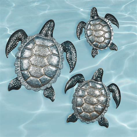 Tranquil Sea Turtle Indoor Outdoor Metal Wall Art Set