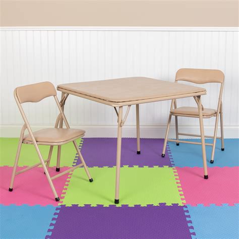 Flash Furniture Kids Tan 3 Piece Folding Table and Chair Set - Walmart ...