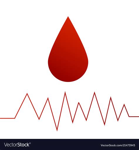 Drop of blood red color gradient and a cardiogram Vector Image