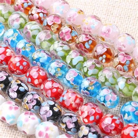 10pcs/lot 14mm Top Quality Handmade Lampwork Beads Round Flower Lampwork Glass Beads for Jewelry ...