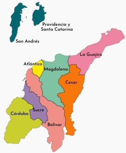 Departamentos de la región Caribe de Colombia