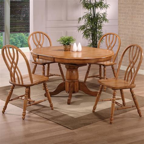 Dining Solid Oak Single Pedestal Dining Table with 4 Double X Back Chairs by E.C.I. Furniture at ...
