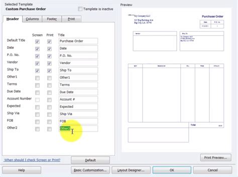 QuickBooks purchase order template customization - Fourlane