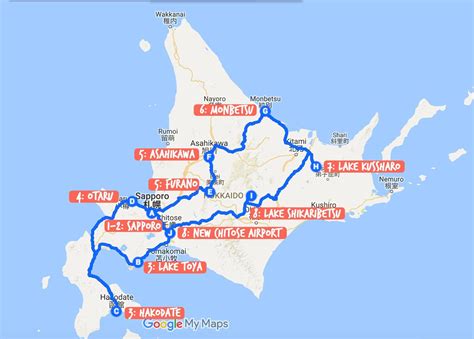 Map of Hokkaido Road Trip