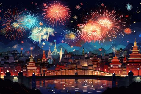 New year fireworks night architecture. | Free Photo Illustration - rawpixel