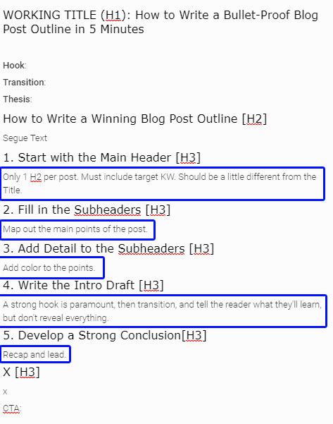 How to Write a Bullet-Proof Blog Post Outline in 5 Minutes