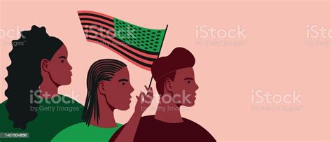 African Americans With Black Liberation Flag Celebrate Independence Day Copy Space Pattern Flat ...