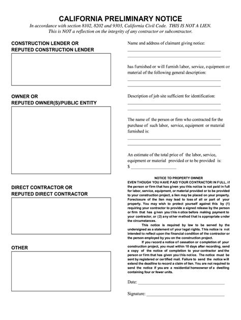 Preliminary Printable Lien Form - Printable Forms Free Online