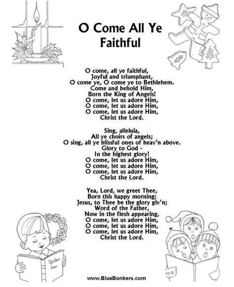 Free Printable words for o come all ye faithful | ... Song Sheets ...