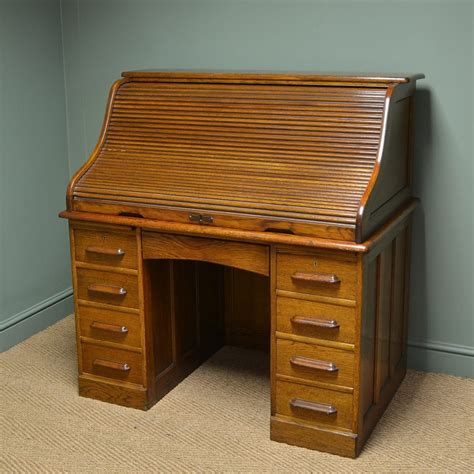 Large Edwardian Oak Antique Roll Top Desk - Antiques World