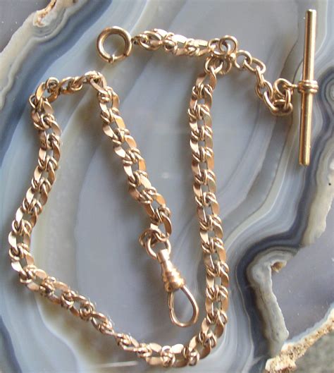 Antique Gold Pocket Watch Chain with T Bar and Fob Extender 2