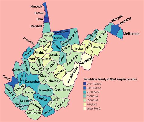 Population density of West Virginia counties