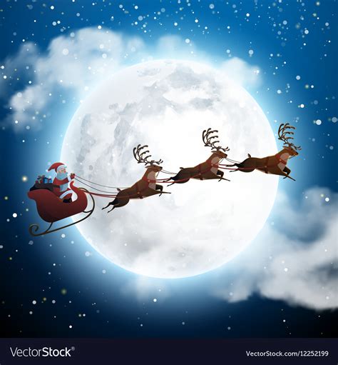 Santa claus flying on a sleigh with deer at night Vector Image